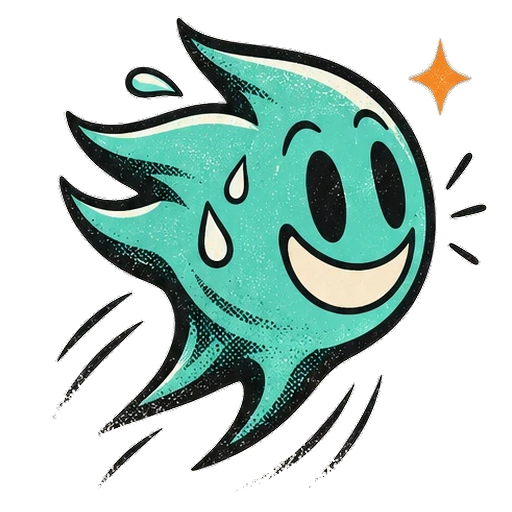 the startled teal comet with nervous sweat drops